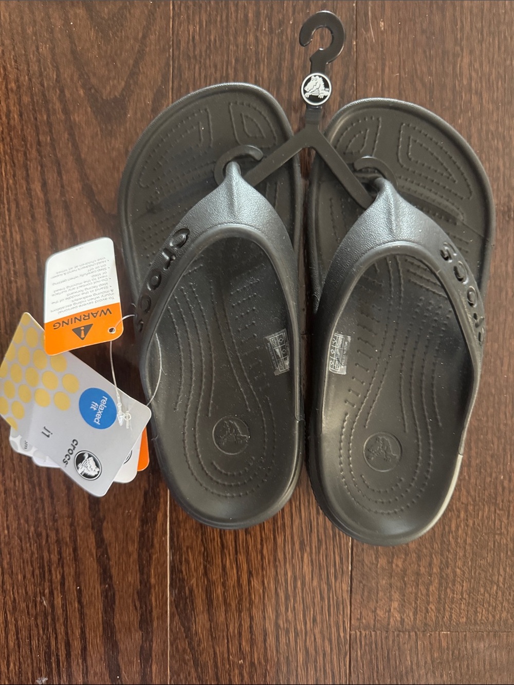 CROCS Kids' Black Flip Flop Sandals with Cushioned Footbed J1